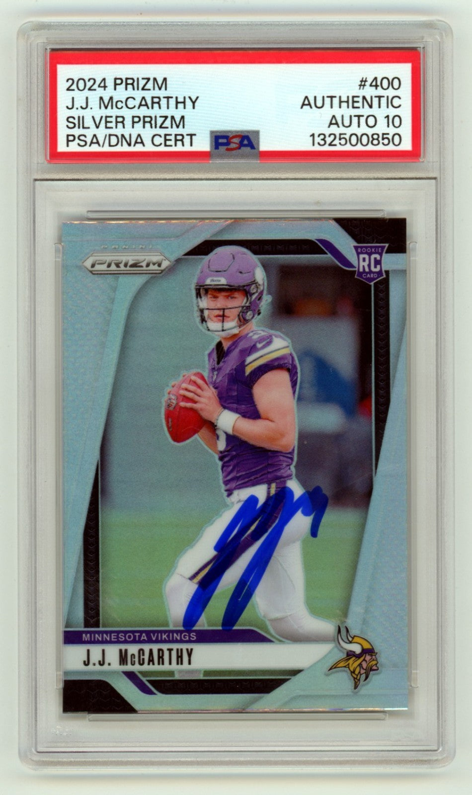 J.J. McCarthy 2024 Panini Prizm #400 Signed Silver Prizm Rookie RC PSA 10 Auto-Powers Sports Memorabilia