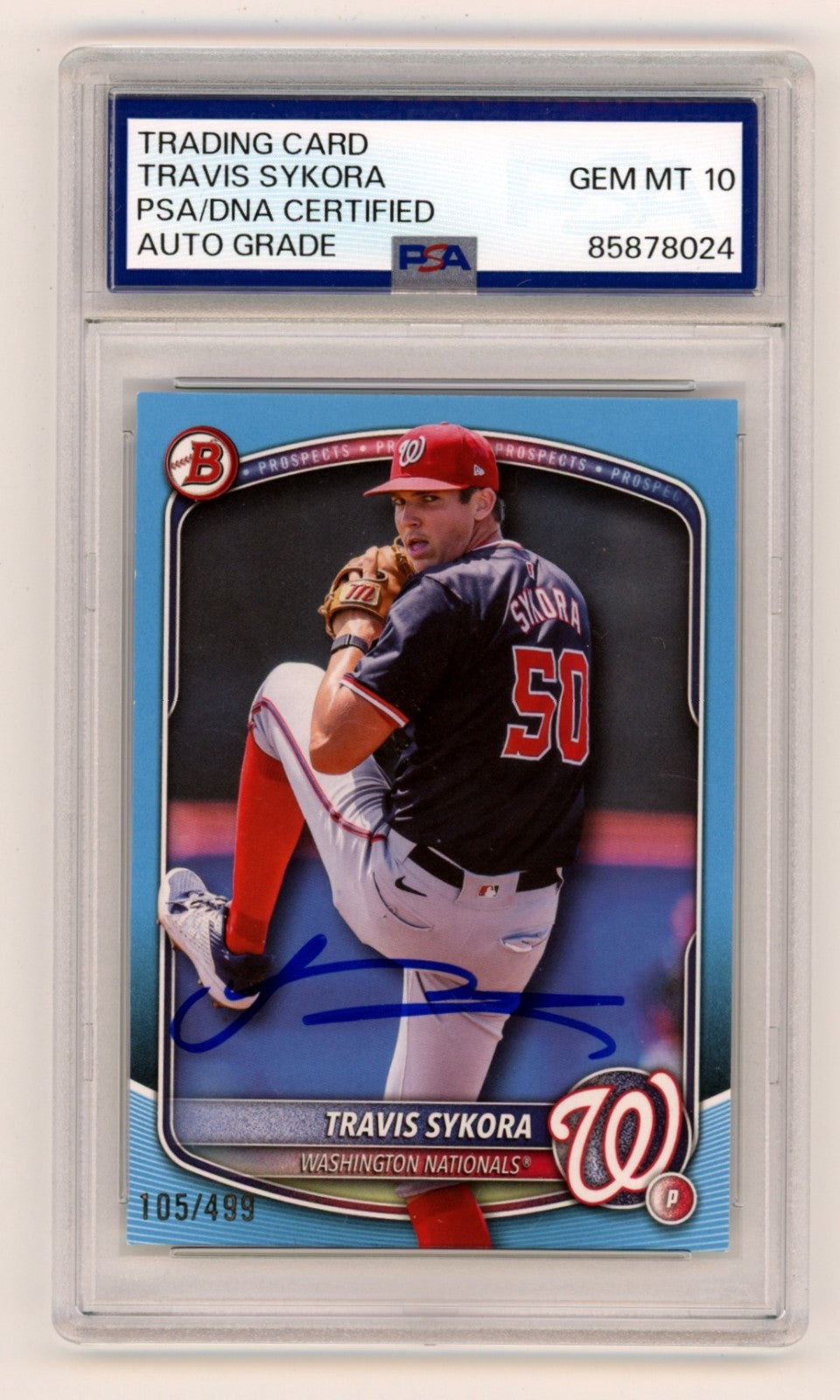 Travis Sykora 2025 Bowman Light Blue Border Signed Auto RC /499 PSA 10 Auto-Powers Sports Memorabilia