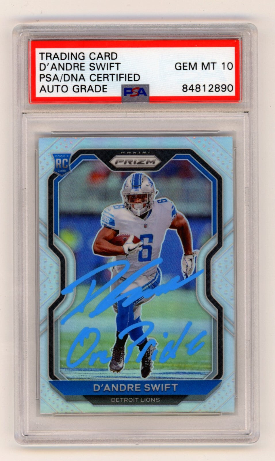 D'Andre Swift 2020 Panini Prizm 358 Silver RC Signed PSA 10 Auto One Pride Insc.-Powers Sports Memorabilia
