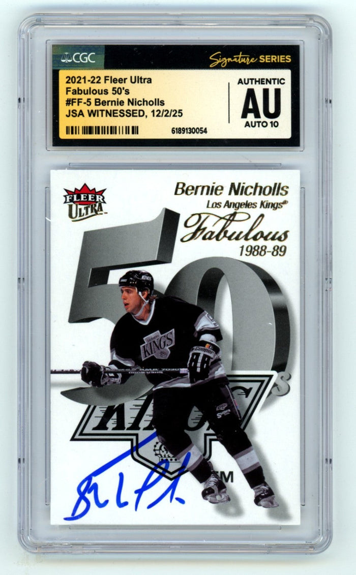 Bernie Nicholls 2021-22 Fleer Ultra Fabulous 50 Signed JSA CGC Authentic 10 Auto-Powers Sports Memorabilia