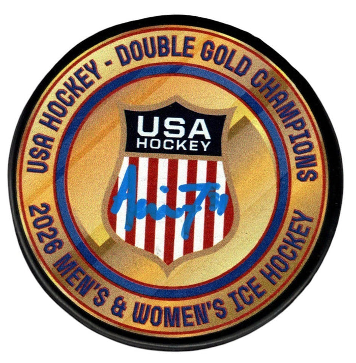 Aerin Frankel Signed USA Hockey Double Gold Medal Puck JSA Witness Authenticated-Powers Sports Memorabilia