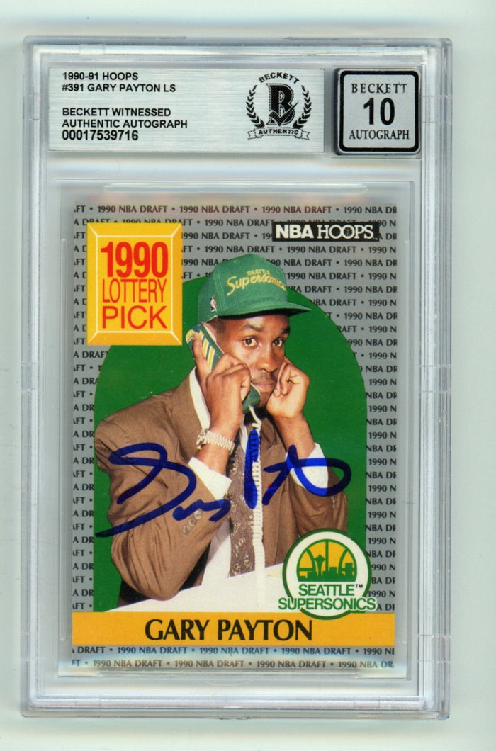Gary Payton 1990-91 Hoops #391 Rookie RC Signed Beckett BGS 10 Auto SuperSonics-Powers Sports Memorabilia