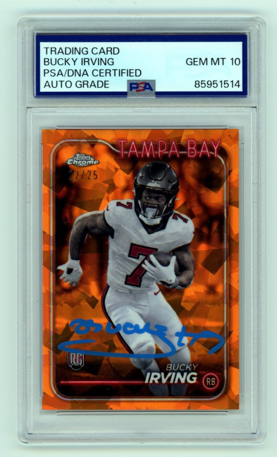 Bucky Irving Signed 2024 Topps Chrome Orange Sapphire Rookie RC #/25 PSA 10 Auto-Powers Sports Memorabilia