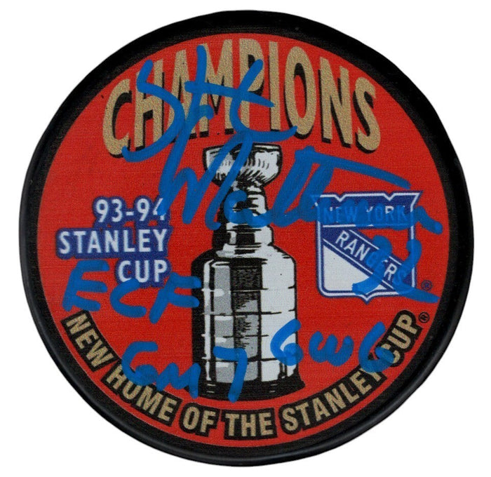 Stephane Matteau Signed Rangers 1994 Cup Puck w/ ECF GM 7 GWG Beckett W Beckett Authenticated-Powers Sports Memorabilia
