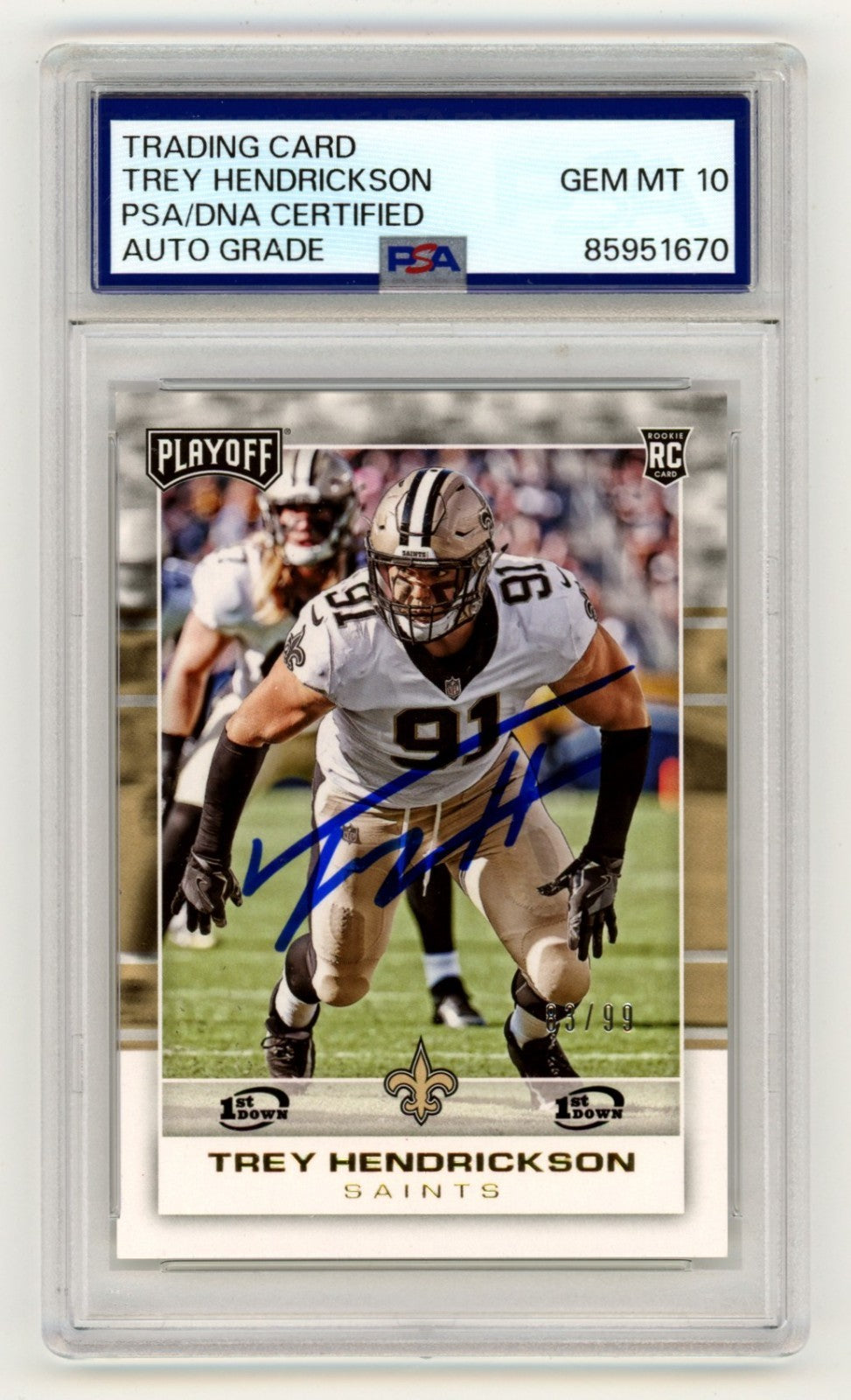 Trey Hendrickson Signed 2017 Panini Playoff #295 1st Down RC /99 PSA 10 Auto-Powers Sports Memorabilia