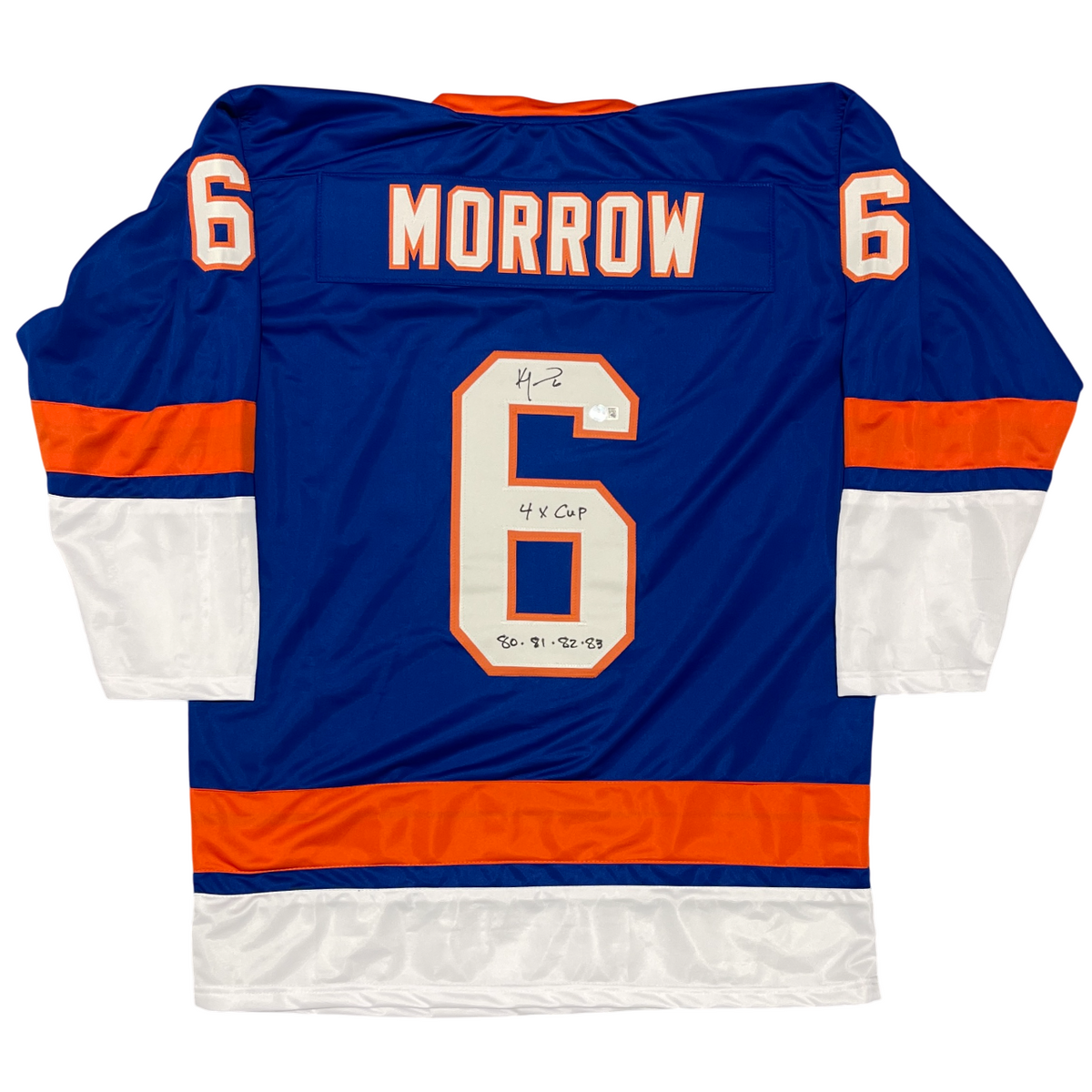 Ken Morrow Signed Islanders Custom Jersey w 4x Cup 80 81 82 83 Beckett W BAS COA-Powers Sports Memorabilia