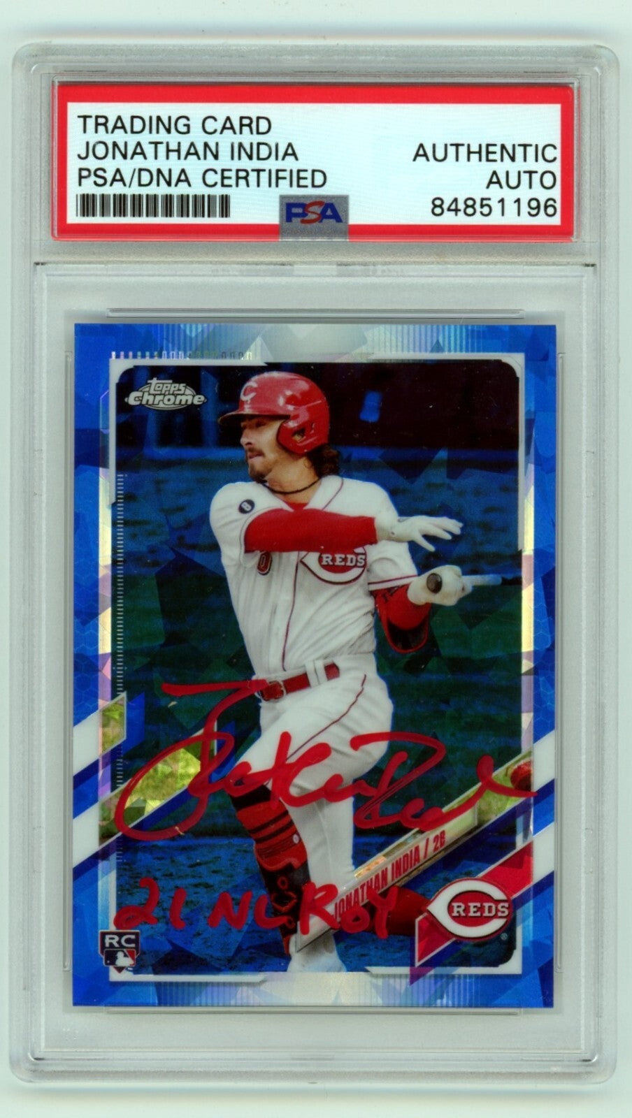 Jonathan India 2021 Topps Chrome Sapphire Update Signed RC w/ 21 ROY PSA Auto-Powers Sports Memorabilia