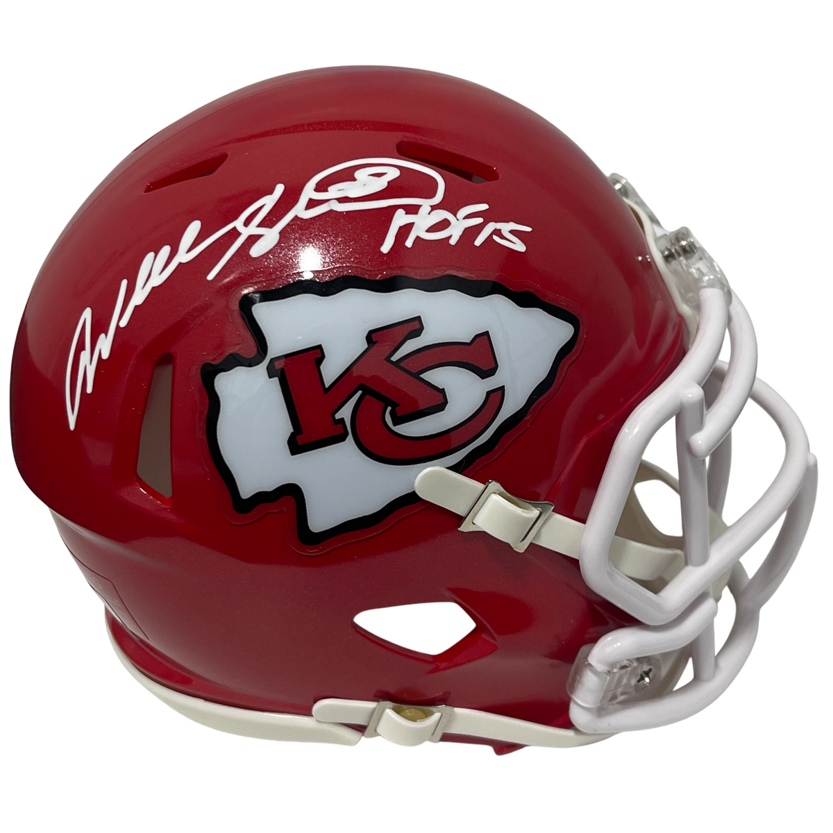 Will Shields Signed KC Chiefs Speed Mini Helmet w HOF 15 Beckett Witness Authenticated-Powers Sports Memorabilia