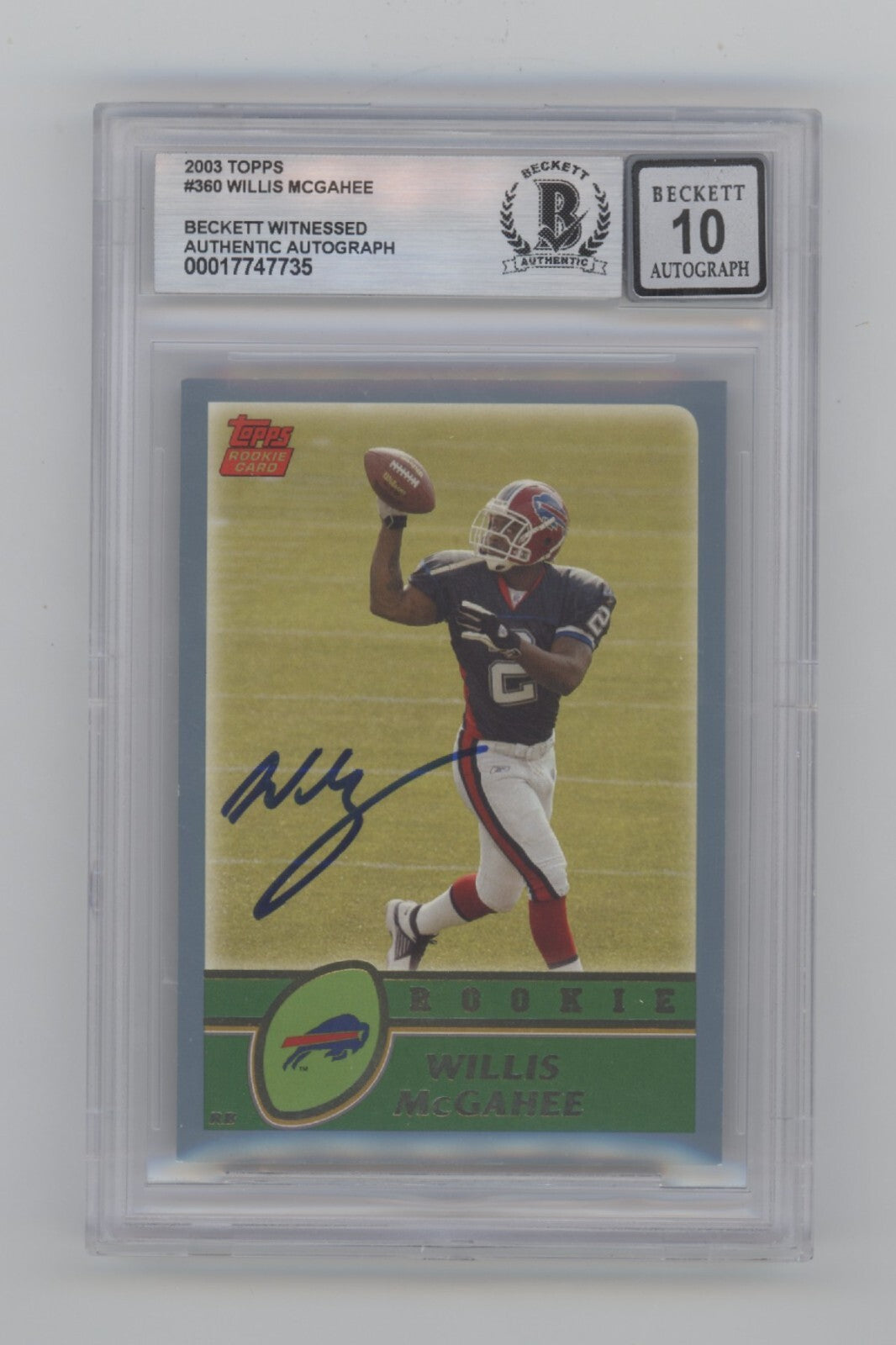 Willis McGahee 2003 Topps #360 RC Signed Beckett BGS 10 Auto Buffalo Bills-Powers Sports Memorabilia