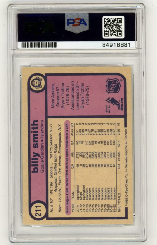 Billy Smith 1982-83 O-Pee-Chee OPC #211 Signed PSA Authentic Auto Blk Islanders-Powers Sports Memorabilia