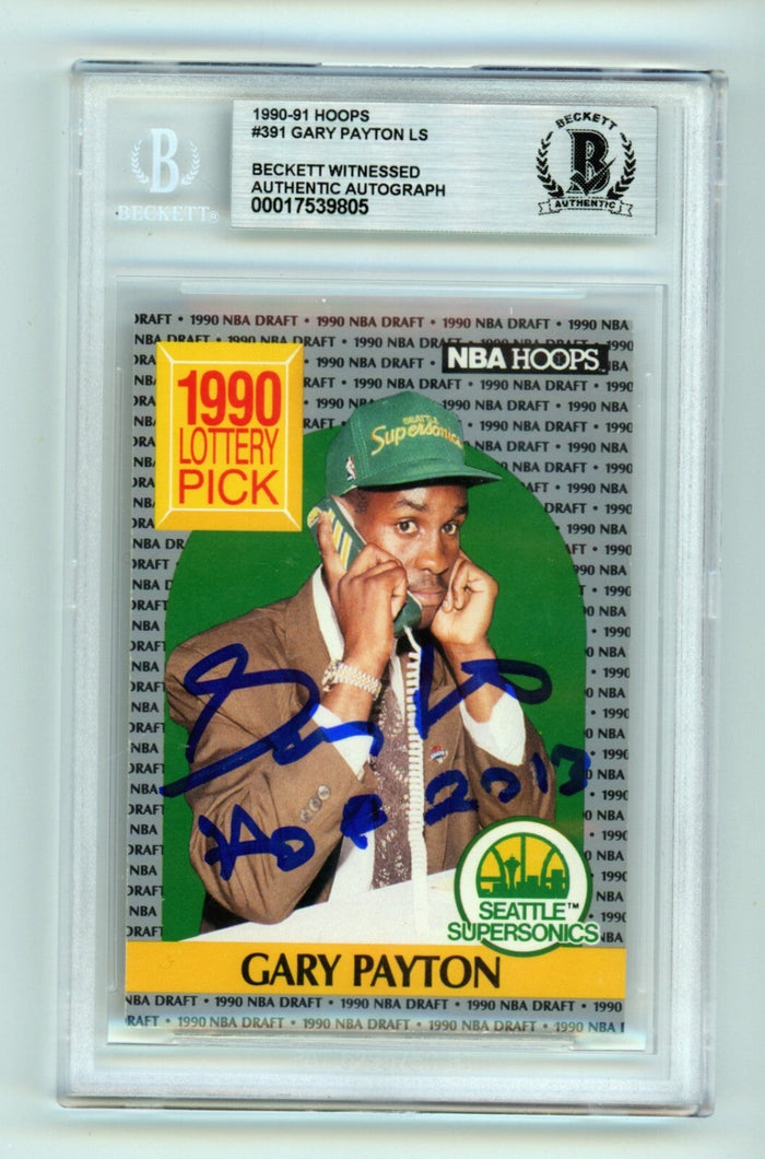 Gary Payton 1990-91 Hoops #391 Rookie RC Signed w/ HOF 2013 Beckett BGS BAS Auto-Powers Sports Memorabilia