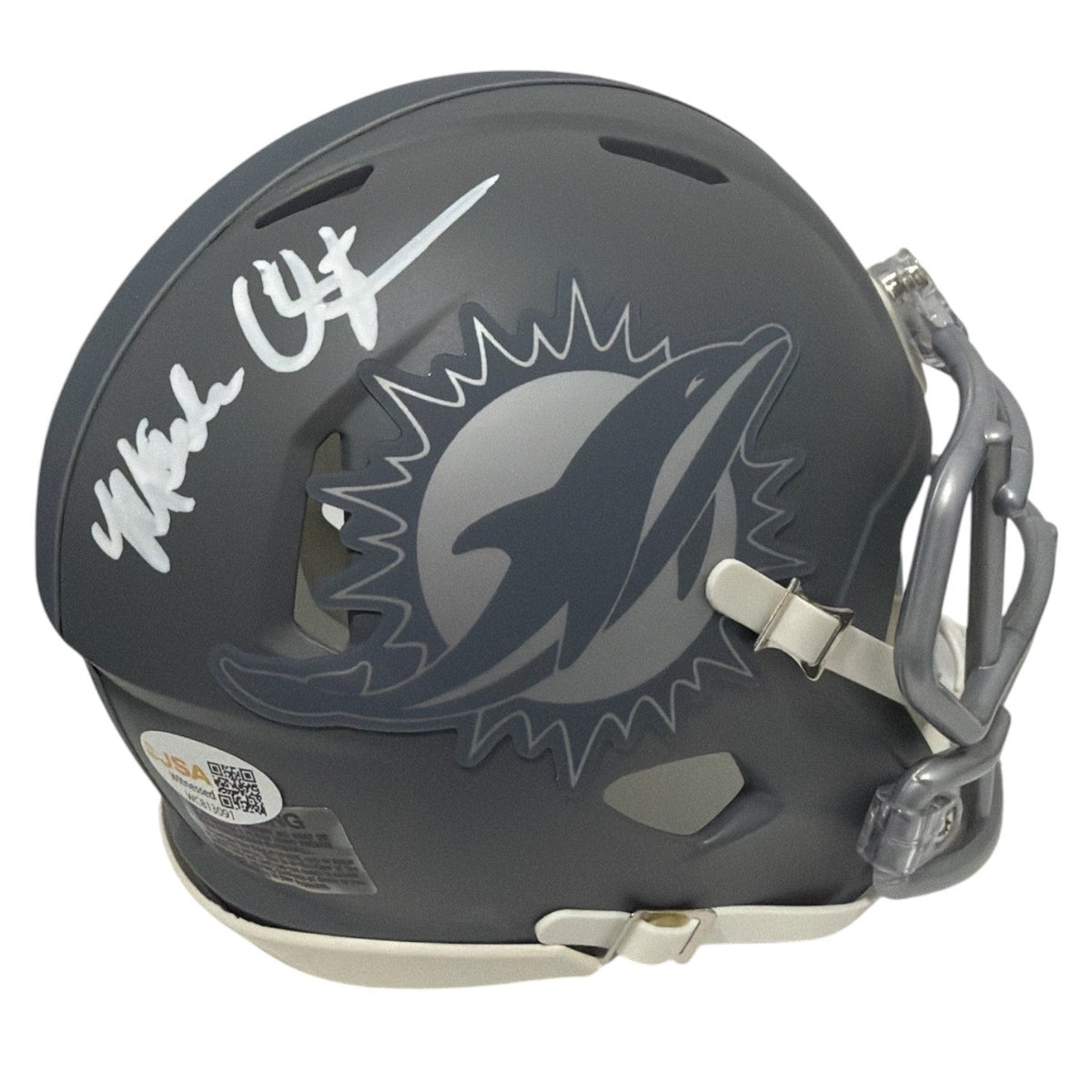 Mark Clayton Signed Autographed Miami Dolphins Slate Mini Helmet JSA Witness COA-Powers Sports Memorabilia