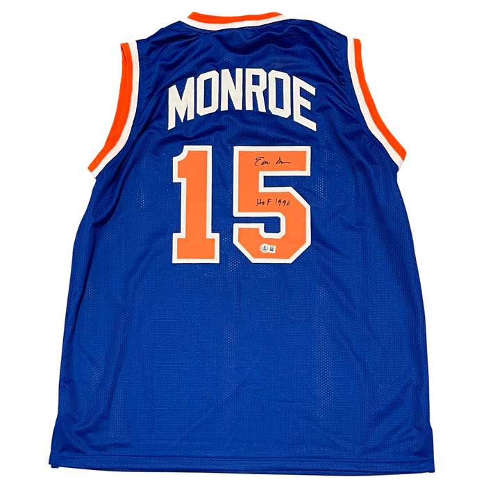 Earl Monroe Signed Custom Jersey w/ HOF 1990 Beckett Witness Authenticated-Powers Sports Memorabilia