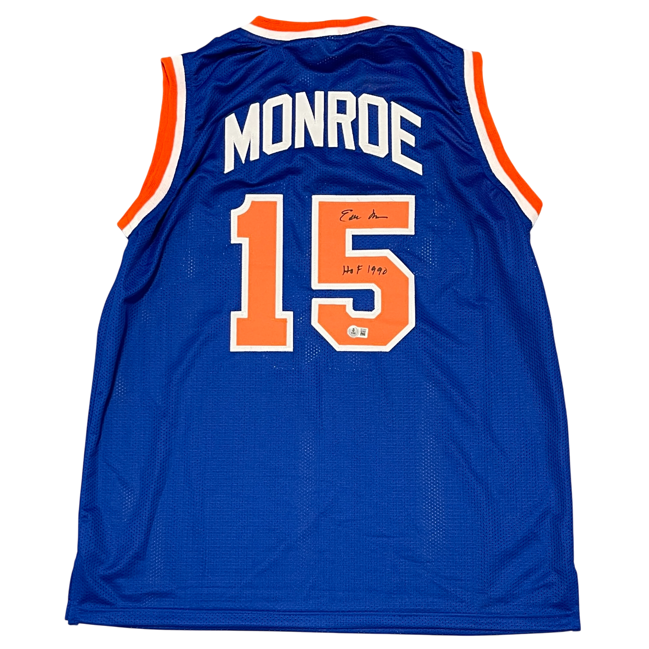 Earl Monroe Signed Custom Jersey w/ HOF 1990 Beckett Witness Authenticated-Powers Sports Memorabilia