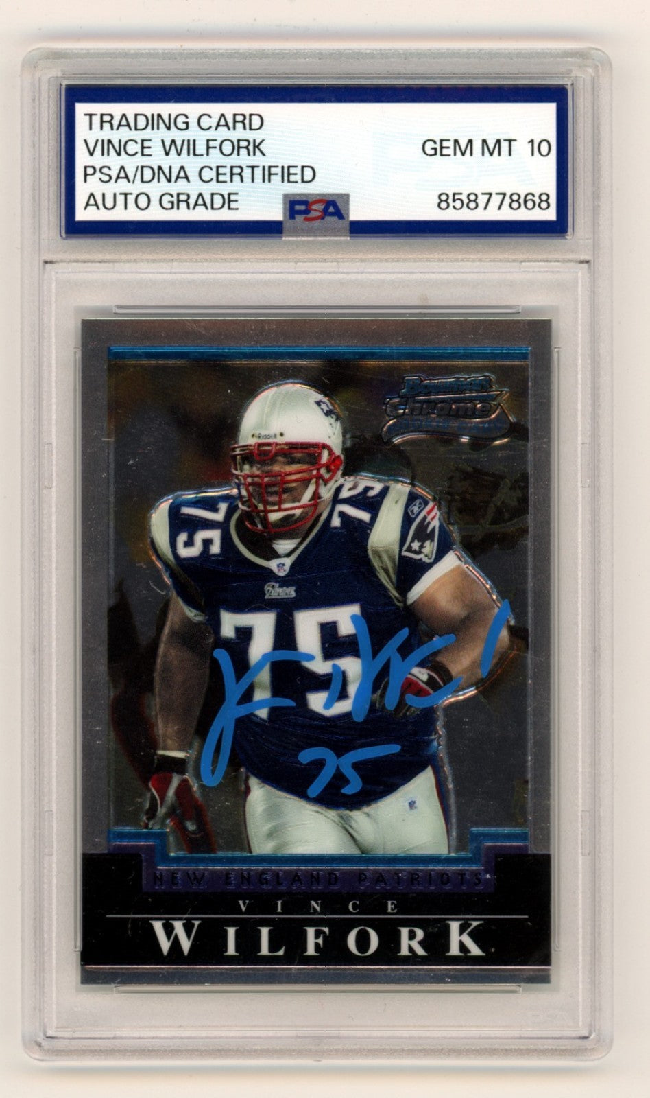 Vince Wilfork 2004 Bowman Chrome #133 Signed Rookie RC PSA 10 Auto-Powers Sports Memorabilia