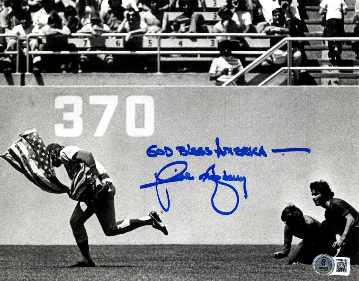 Rick Monday Signed Auto Cubs 8x10 Flag Photo w God Bless America Beckett Authenticated-Powers Sports Memorabilia