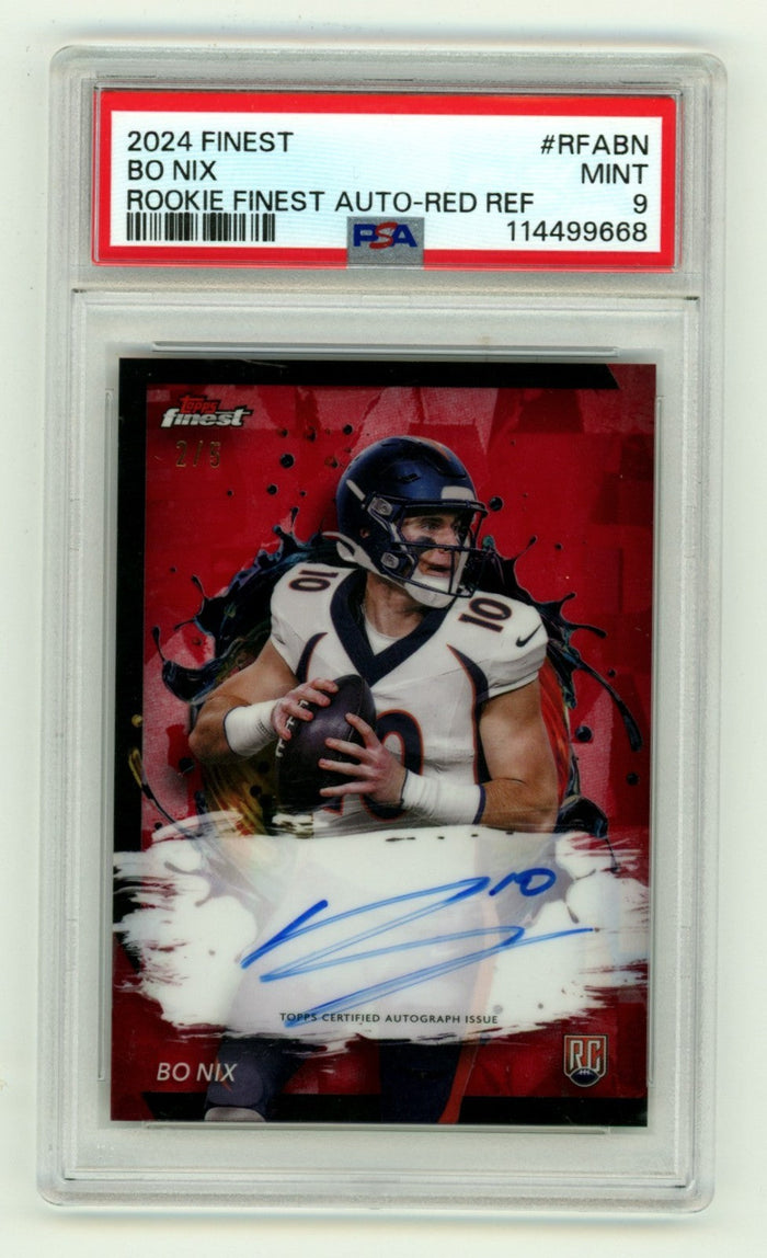 Bo Nix 2024 Topps Finest Rookie Auto Red Refractor #2/5 RC PSA 9 Broncos POP 1-Powers Sports Memorabilia
