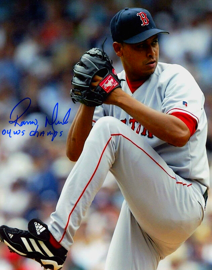 Ramiro Mendoza Signed Boston Red Sox 8x10 Photo w/ 04 WS Champs LSCM Authenticated-Powers Sports Memorabilia