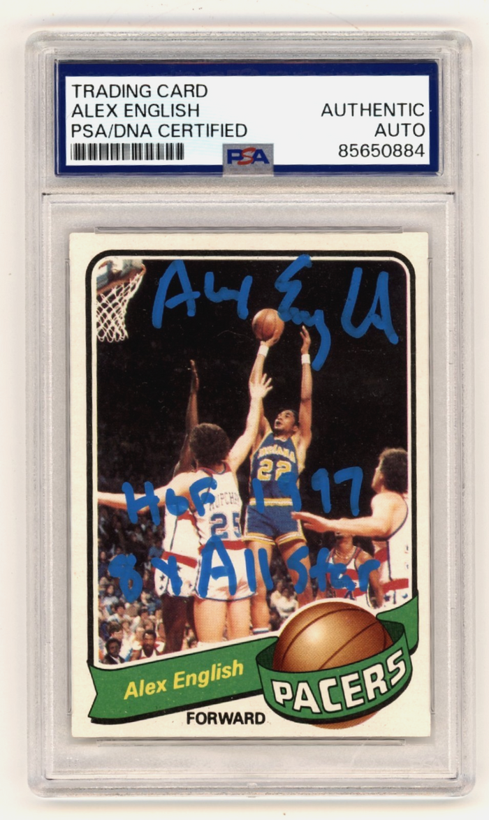 Alex English 1979-80 Topps #31 Signed Rookie RC w/ 2 Ins. PSA/DNA Authenticated HOF-Powers Sports Memorabilia