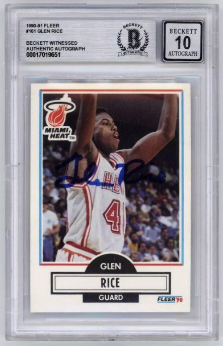 Glen Rice 1990-91 Fleer #101 Rookie RC Signed Beckett Witness BGS 10 Auto Heat-Powers Sports Memorabilia