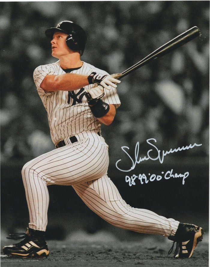 Shane Spencer Signed New York Yankees 8x10 Photo w/ 98, 99, 00 Champ LSCM Authenticated-Powers Sports Memorabilia