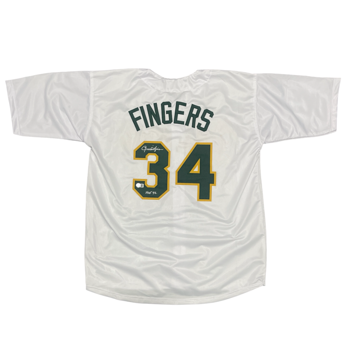 Rollie Fingers Signed Oakland Custom Jersey w/ HOF 92 Beckett Witness BAS COA-Powers Sports Memorabilia
