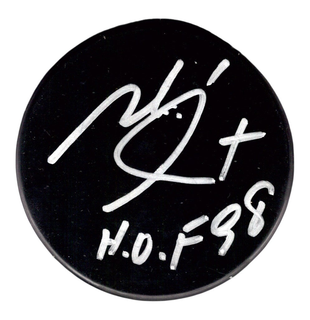 Michel Goulet Signed Autographed Puck w/ HOF 98 JSA COA Quebec Nordiques-Powers Sports Memorabilia