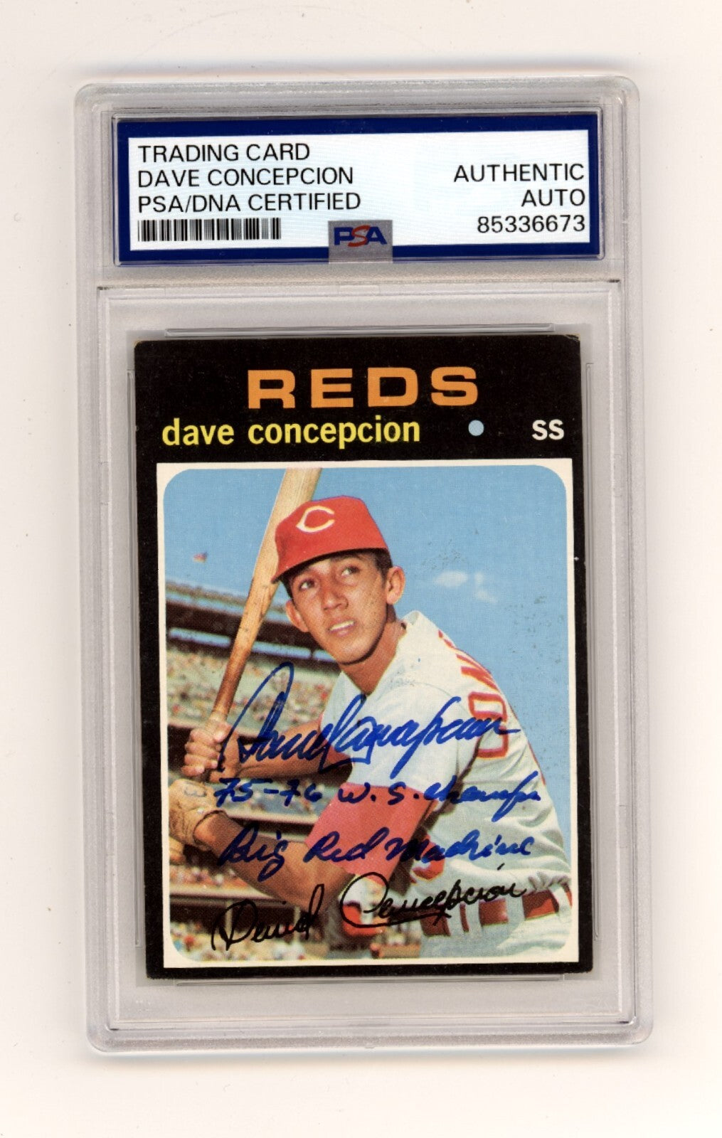 Dave Concepcion 1971 Topps #14 Signed Rookie RC w/ 2 Ins PSA Auto Reds-Powers Sports Memorabilia
