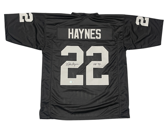 Mike Haynes Signed Raiders Custom Jersey w/ HOF 97 Beckett Witness Authenticated-Powers Sports Memorabilia