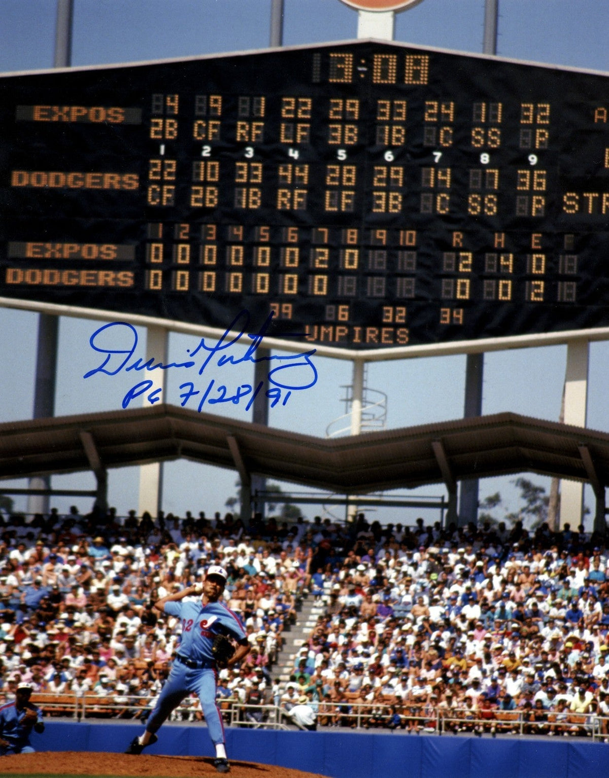 Dennis Martinez Signed Montreal Expos 8x10 Photo w/ PG 7/28/91 Insc. LSCM COA-Powers Sports Memorabilia