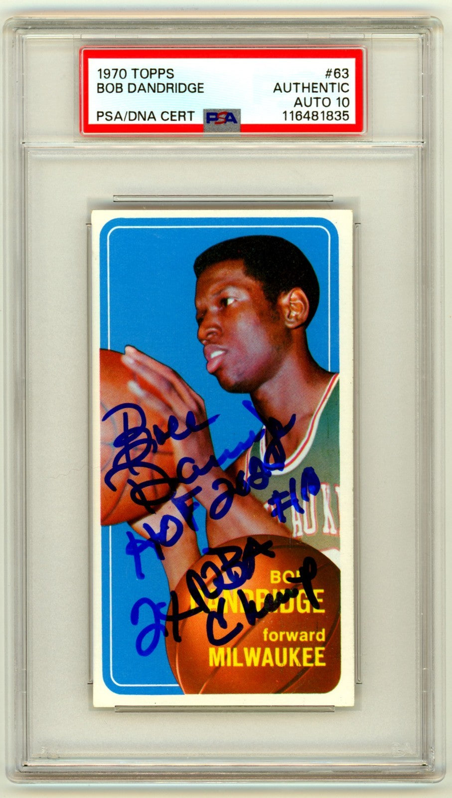 Bob Dandridge 1970-71 Topps #63 Tall Boy Rookie RC Signed w/ 2 Insc. PSA 10 Auto-Powers Sports Memorabilia