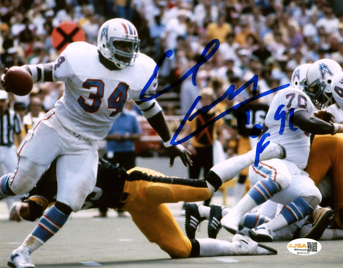 Earl Campbell Signed Houston Oilers 8x10 Photo w/ HOF 91 JSA Witness COA #2-Powers Sports Memorabilia