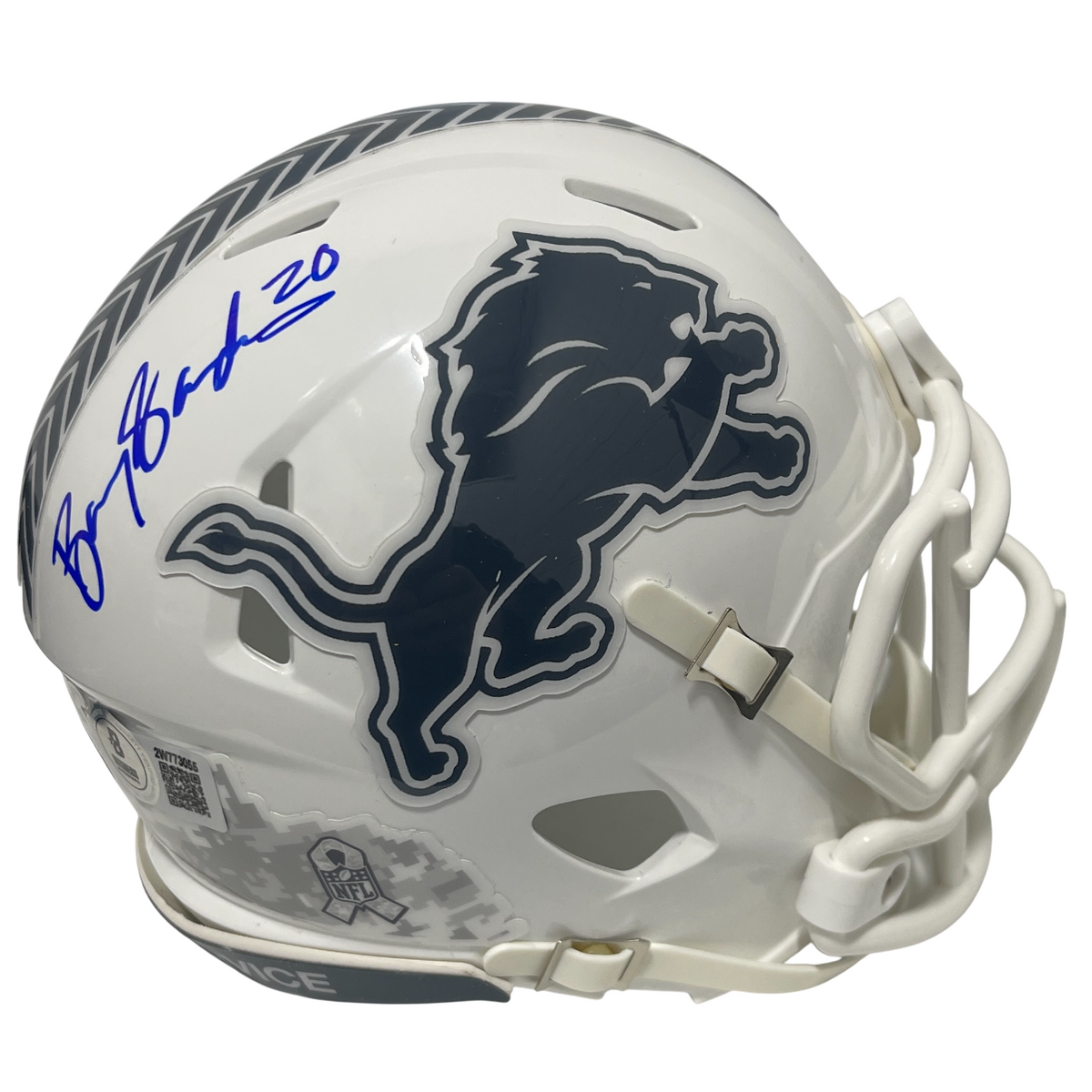 Barry Sanders Signed Detroit Lions Salute Mini Helmet Beckett Witness BAS COA-Powers Sports Memorabilia