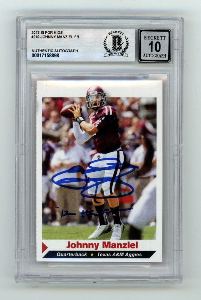 Johnny Manziel 2013 SI for Kids #210 Signed w/ 12 Heisman Beckett BAS 10 Auto-Powers Sports Memorabilia