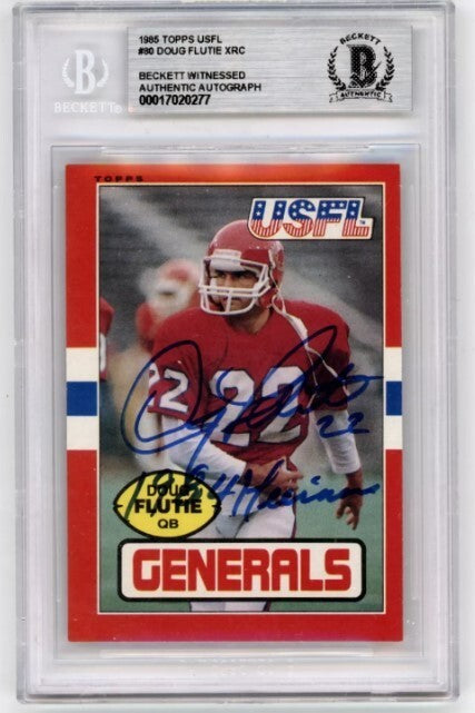 Doug Flutie 1985 Topps USFL #80 Signed RC w/ 84 Heisman Beckett BAS BGS Auto-Powers Sports Memorabilia