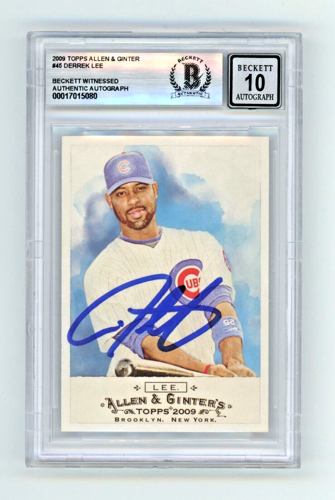 Derrek Lee 2009 Topps Allen & Ginter #45 Signed Beckett Wit BAS BGS 10 Auto Cubs-Powers Sports Memorabilia