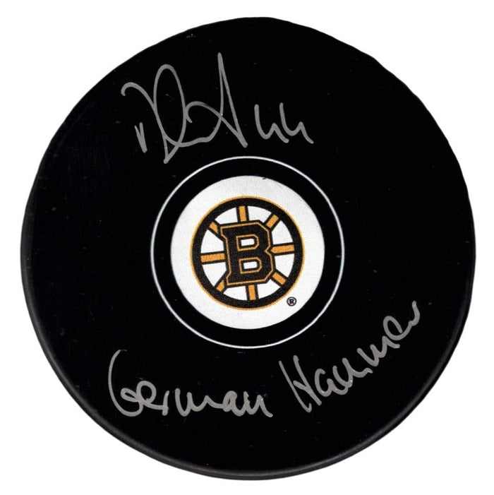 Dennis Seidenberg Signed Boston Bruins Logo Puck w German Hammer JSA Witness Authenticated-Powers Sports Memorabilia