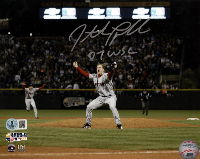 Jonathan Papelbon Signed Boston Red Sox 8x10 w 07 WSC Beckett Witness Authenticated #1-Powers Sports Memorabilia
