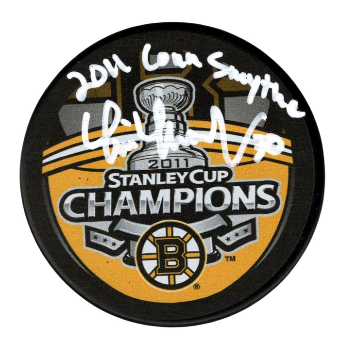 Tim Thomas Signed 2011 Stanley Cup Puck w/ Conn Smythe Beckett Witness Authenticated-Powers Sports Memorabilia