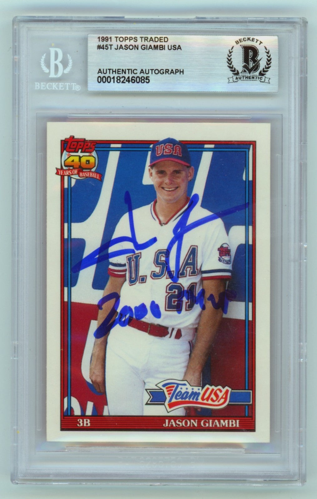 Jason Giambi 1991 Topps Traded USA 45T Signed RC w/2000 MVP Beckett BGS BAS Auto-Powers Sports Memorabilia