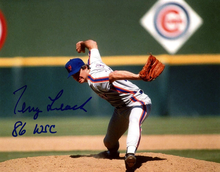 Terry Leach Signed New York Mets 8x10 Photo w/ 86 WSC LSCM Authenticated #2-Powers Sports Memorabilia