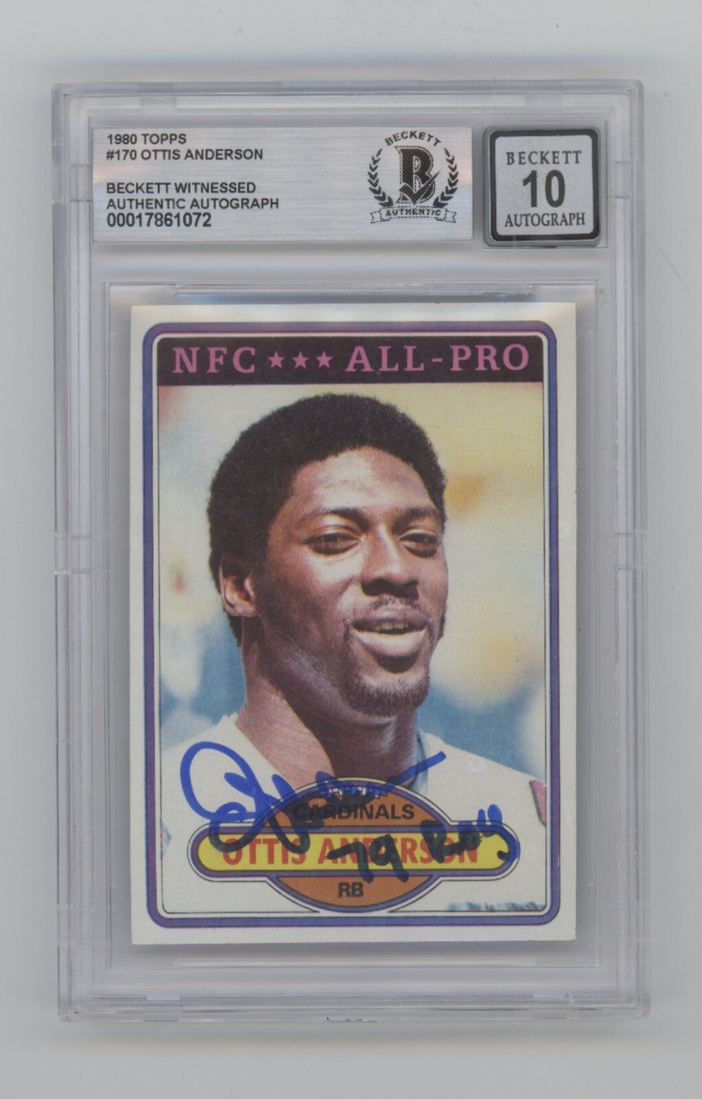 Ottis Anderson 1980 Topps #170 RC Signed w/ 79 ROY Beckett BGS 10 Auto Cardinals-Powers Sports Memorabilia