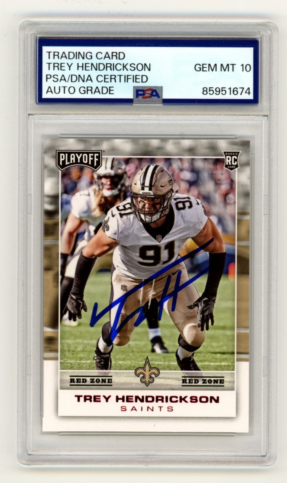 Trey Hendrickson Signed 2017 Panini Playoff 295 Red Zone Rookie RC PSA 10 Auto-Powers Sports Memorabilia
