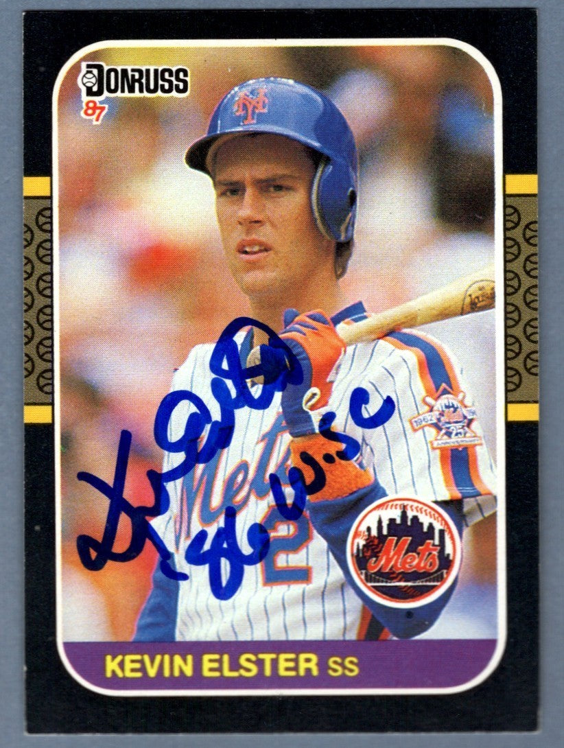 Kevin Elster Signed 1987 Donruss #635 Rookie RC w/ 86 WSC LSCM COA New York Mets-Powers Sports Memorabilia