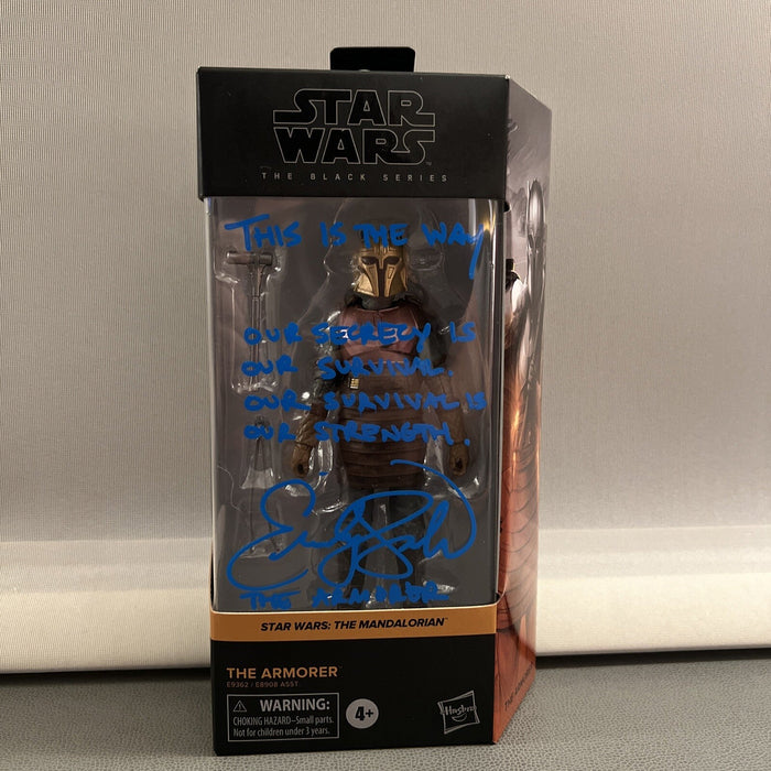 Emily Swallow Signed Auto The Armorer Star Wars Black Series Figure Insc JSA Authenticated-Powers Sports Memorabilia