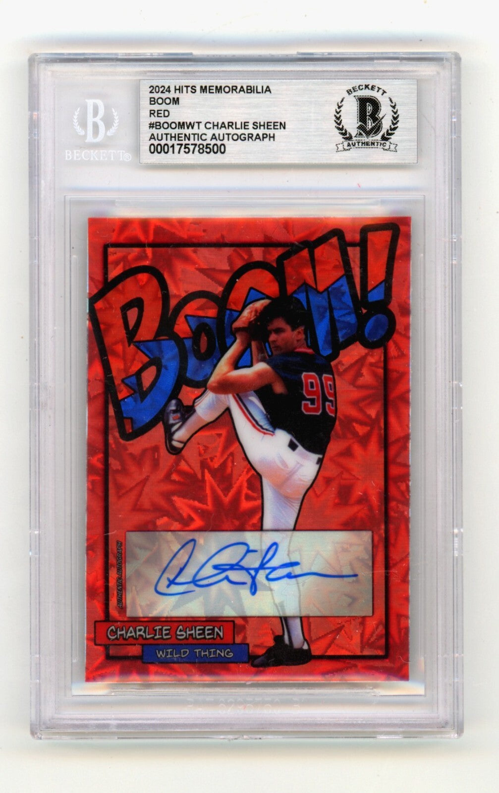 Charlie Sheen 2024 Hits Memorabilia BOOM Red /5 Signed BGS BAS Auto Wild Thing-Powers Sports Memorabilia