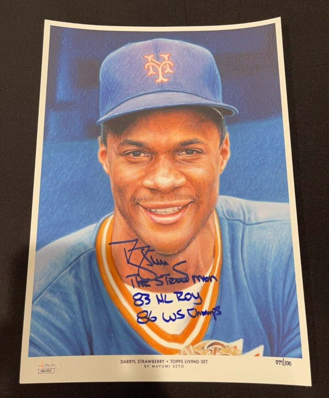 Darryl Strawberry Signed Auto 10x14 Topps Living Art Print /100 3x Insc. JSA Authenticated-Powers Sports Memorabilia