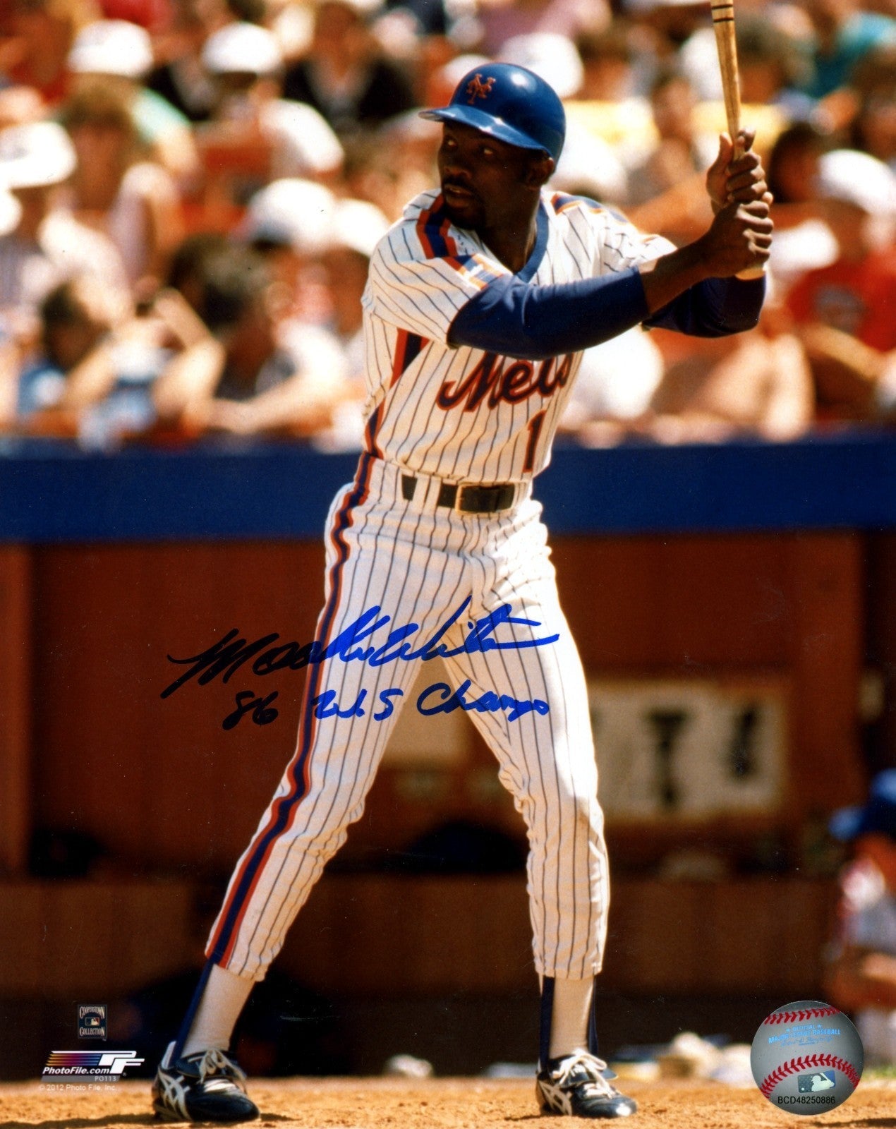 Mookie Wilson Signed Mets 8x10 Photo File w/86 WS Champ LSCM Authenticated #7-Powers Sports Memorabilia