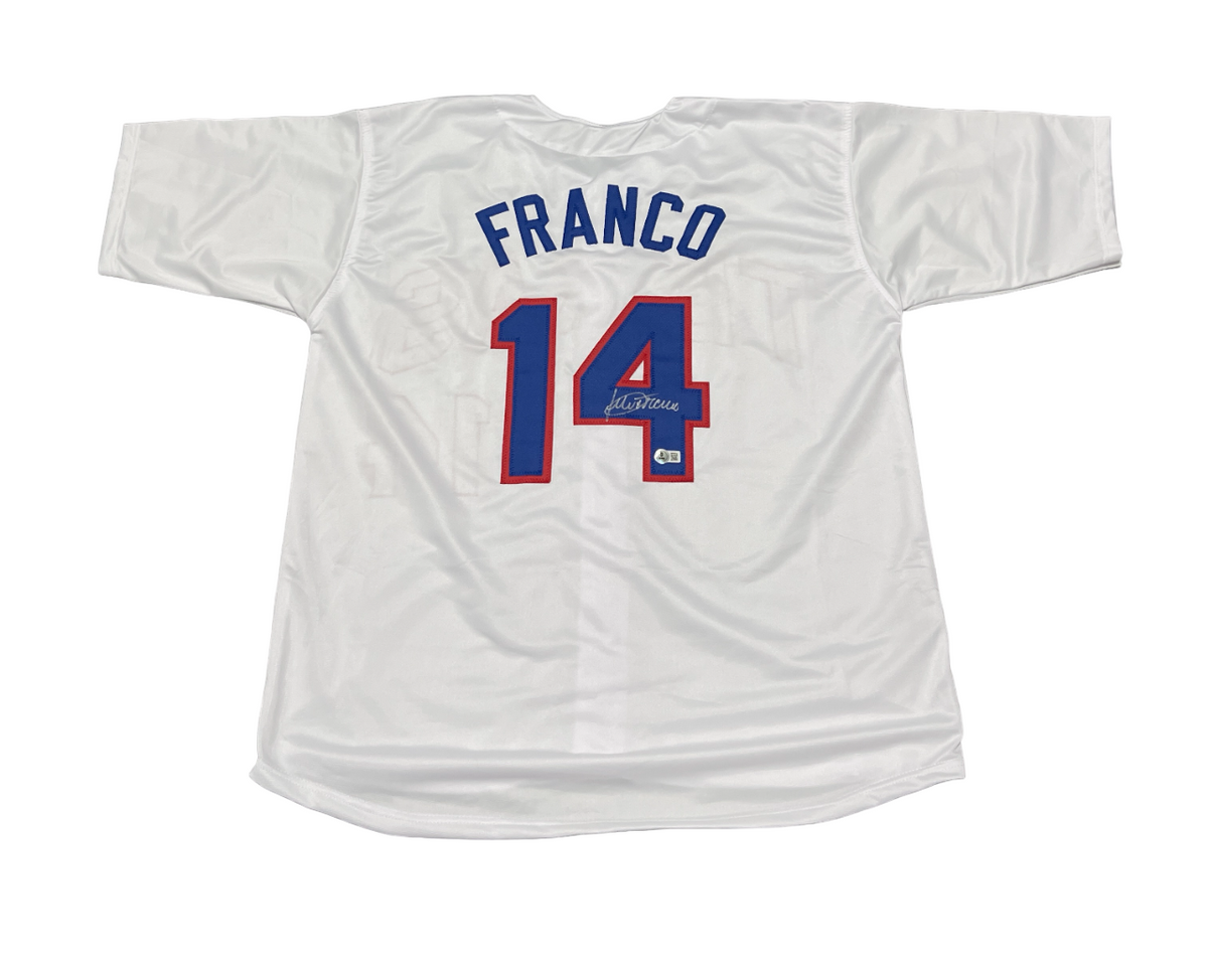 Julio Franco Signed Texas Rangers Custom Jersey Beckett Witness BAS COA-Powers Sports Memorabilia