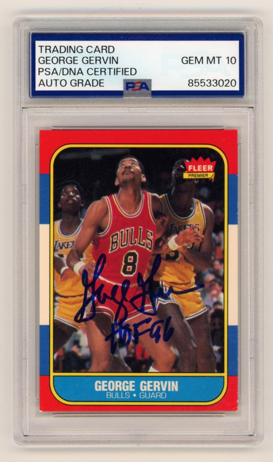 George Gervin 1986-87 Fleer #36 Signed w/ HOF 96 Inscription PSA 10 Auto Bulls-Powers Sports Memorabilia